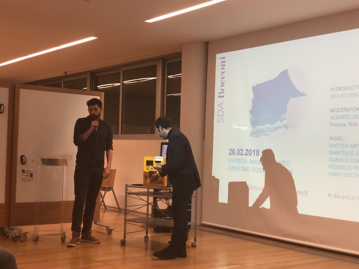 HUB39official's tweet photo. Showcasing the #bitcoin #atm with #ethereum transfer that takes 30seconds only @sdabocconi #blockchain #fintech @simonemone #hub39fintech https://t.co/3IFgLdovz0