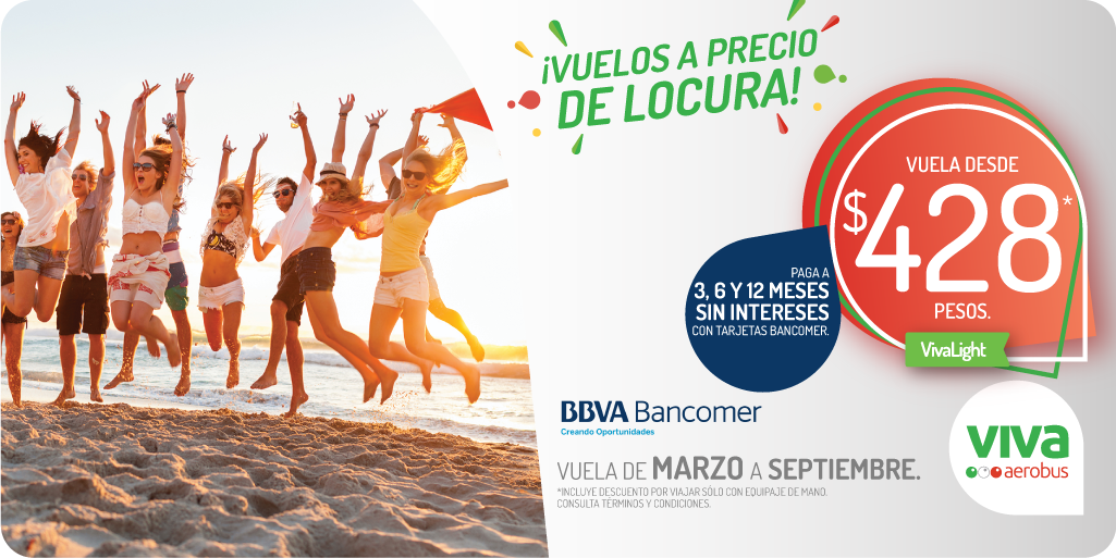 VivaAerobus's tweet photo. ¡Vuelos a precio de locura! ✈️

Vuela desde $428 pesos en modalidad #VivaLight 👉 https://t.co/3vOHprR6Qx https://t.co/1XttaiXlOC