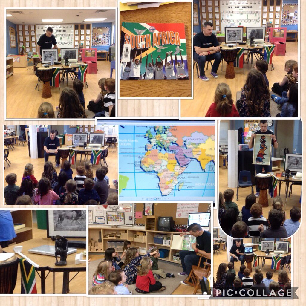 NAM_Room14's tweet photo. Our kindies have become world travelers! Our parent community is helping us learn more about our students' culture/heritage. Dave taught us about S. Africa! He shared the Afrikkans language, photos and art. We played the djembe drum and had a dance party!  We even had a treat! https://t.co/HAqirWZXGr