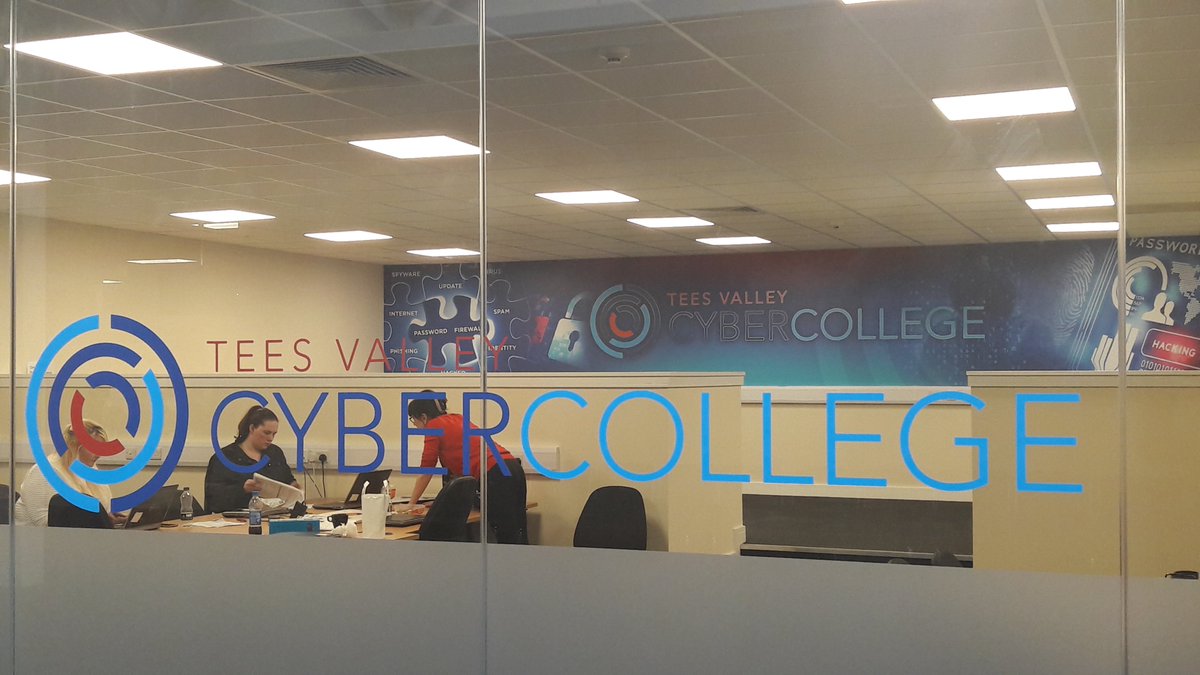 CyberCollegeUK's tweet photo. The branding is going up on site at our HQ in Durham Tees Valley Airport. Thanks @ShutterMedia It looks FAB! Exciting times ahead!!! Plus there's already students inside on of our other courses. #CyberSecurity #digitalskills https://t.co/gG2miNevfw