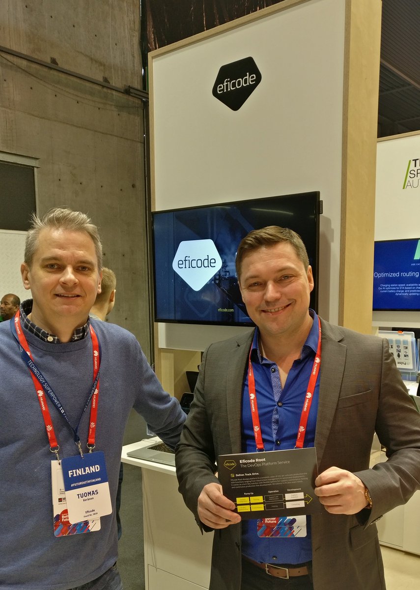 Eficode's tweet image. We are represented at the Mobile World Conference&apos;s Finland Pavilion this week in the sunny Barcelona, pitching, speaking and trying to avoid getting pranked by the Dudesons. Come say ¡hola! if you&apos;re around! #EficodeOnTour #MWC18