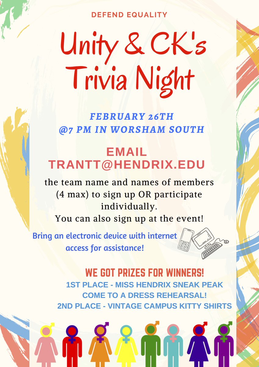 CampusKitty's tweet photo. Want to win a sneak peak of Miss HDX? Come to trivia night with some friends and compete for some cool prizes tonight at 7 p.m. in Worsham South! Sign up your team by emailing trantt@hendrix.edu https://t.co/P0JS7uRGcR
