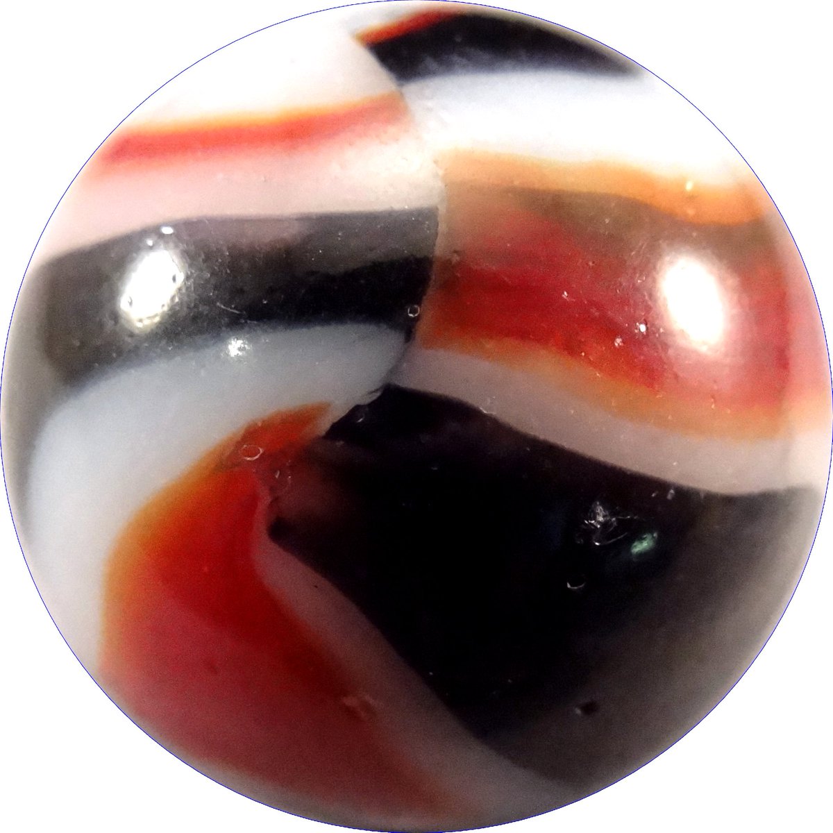 CollectMarbles's tweet image. Peltier Glass Company. National Line Rainbo Rebel. Ottawa IL. Circa 1925-1935. 11/16". Estimated value  $30-$50 because of two tiny flakes. #marbleoftheday #marble  #marbles #marblecollecting  @CollectMarbles