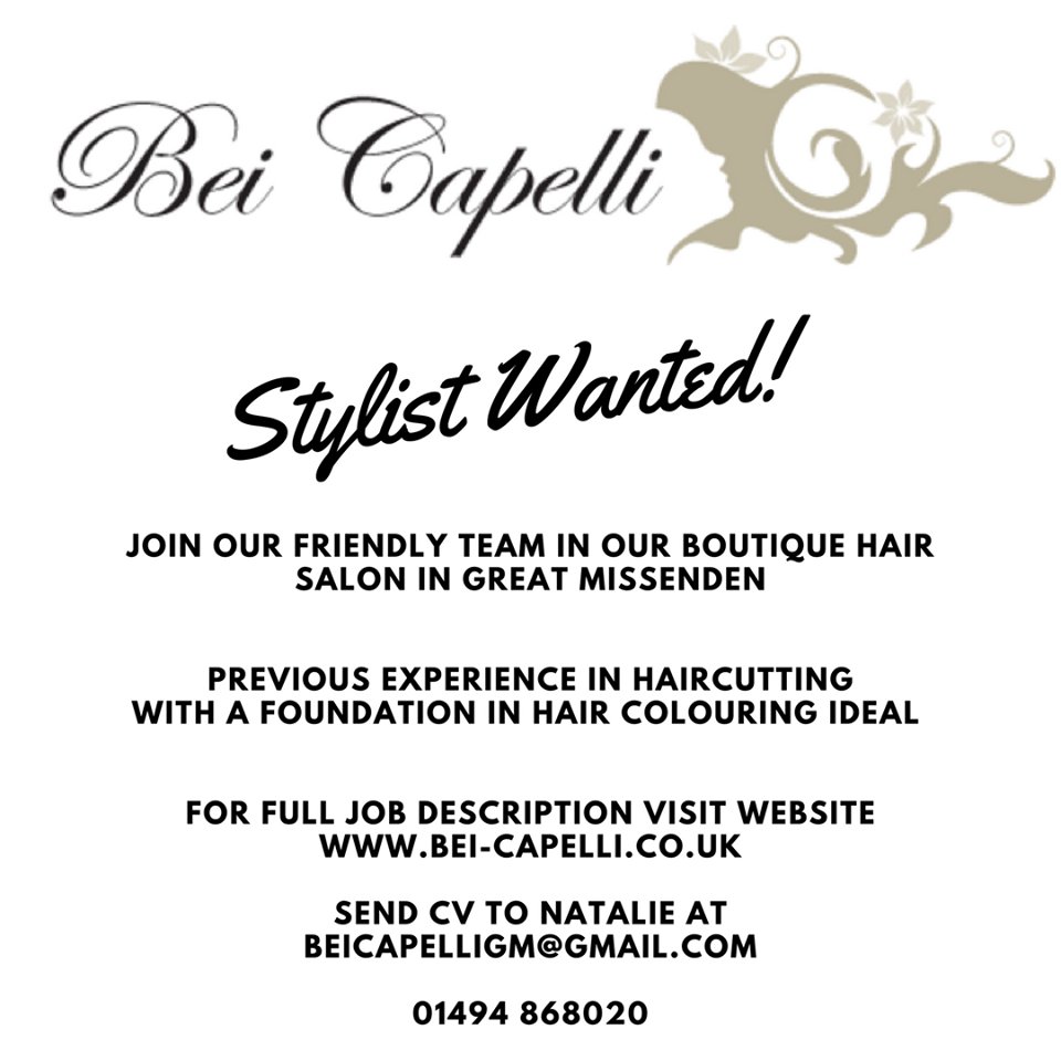Bei Capelli are looking for a stylist to join the team here at our #boutiquesalon in #GreatMissenden. Do you have a passion for #hair and #beauty? If the answer is yes, why not apply to join our team. #HairdresserJobs #StylistWanted #BucksJobs