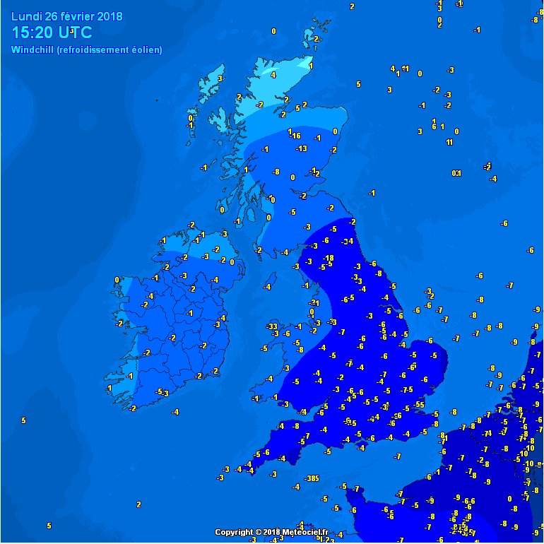 It's very cold across the #UK today, as wind chill keeps temperatures feeling below freezing, apart from the most northern part of #Scotland! 🌨️ Our office in Harpenden, England has seen a few snow flurries ❄️ Graphic courtesy of <a href="/meteociel/">Meteociel</a>