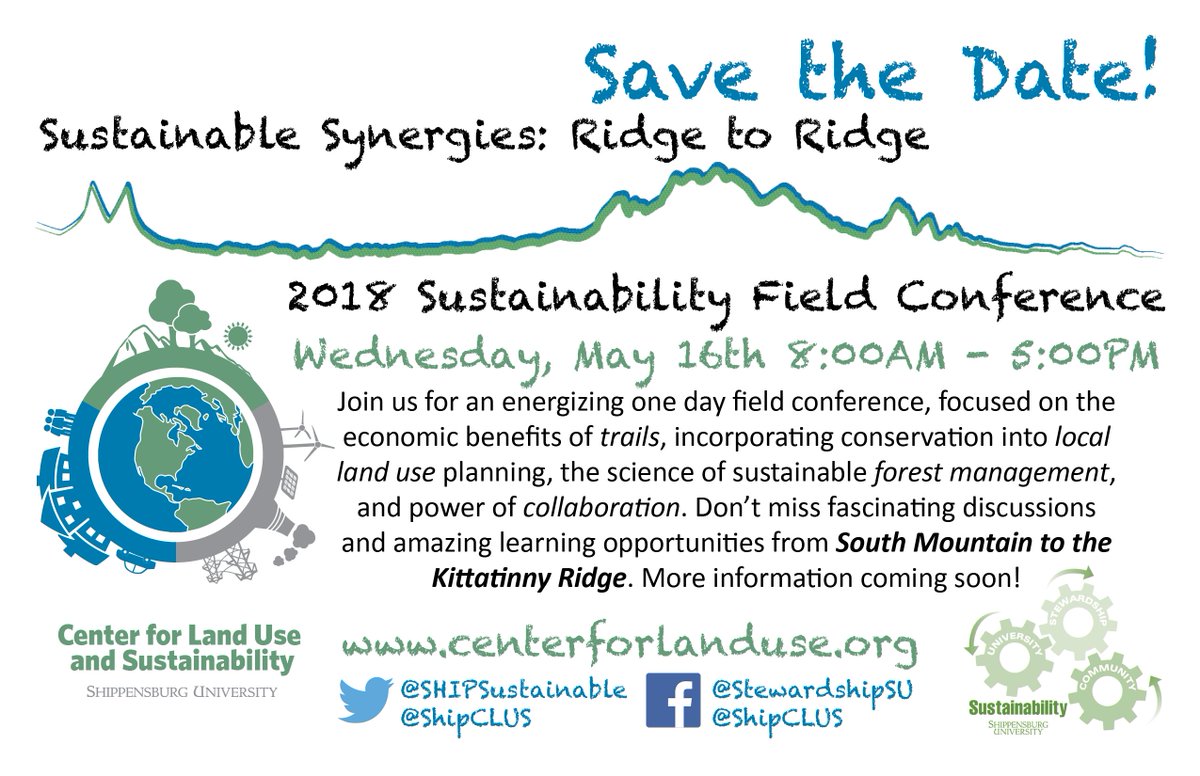 Save the date- the CLUS is hosting the second annual Sustainability Field Conference on Wednesday, May 16th! More information coming soon. centerforlanduse.org/sustainability… <a href="/SHIPSustainable/">SustainableSHIP</a> <a href="/shippensburgU/">Shippensburg University</a> @ShipPCDE @SouthMtnCLI @ccpa_net #Sustainability <a href="/StewardSHIP/">Brandi</a>