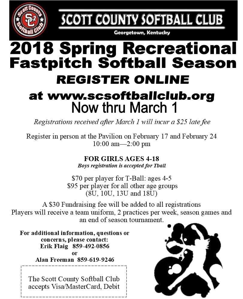 URGENT SAVE $25
ONLY 4 DAYS LEFT
TO REGISTERING ONLINE BEFORE MARCH 1
Any registration for Spring Fastpitch Softball received after March 1
will incur a $25 late fee
REGISTER ONLINE AT
scsoftballclub.org
