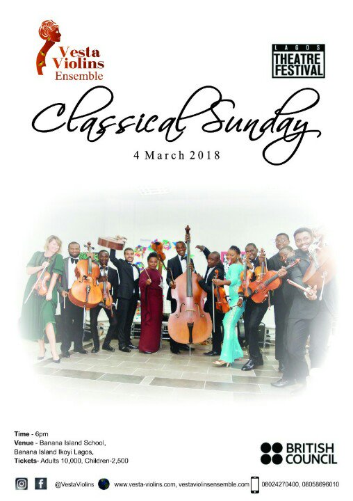 Soetanfolake's tweet photo. Vesta Violins Ensemble present Classical #Sunday on 4th March @ Banana Island School, Ikoyi, Lagos by 6pm https://t.co/OjnKFwv5S2 #LTF2018 https://t.co/XfeUoaL1sD