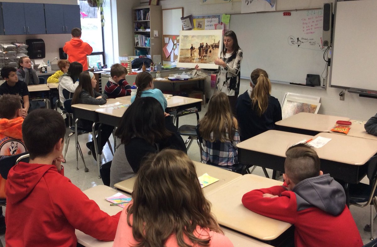 Art Goes to School!! One of my favorite things we do... so cool to hear the kids observations about the art being shared! <a href="/SASD_SalfordHil/">Salford Hills Elem</a> #expandourthinking