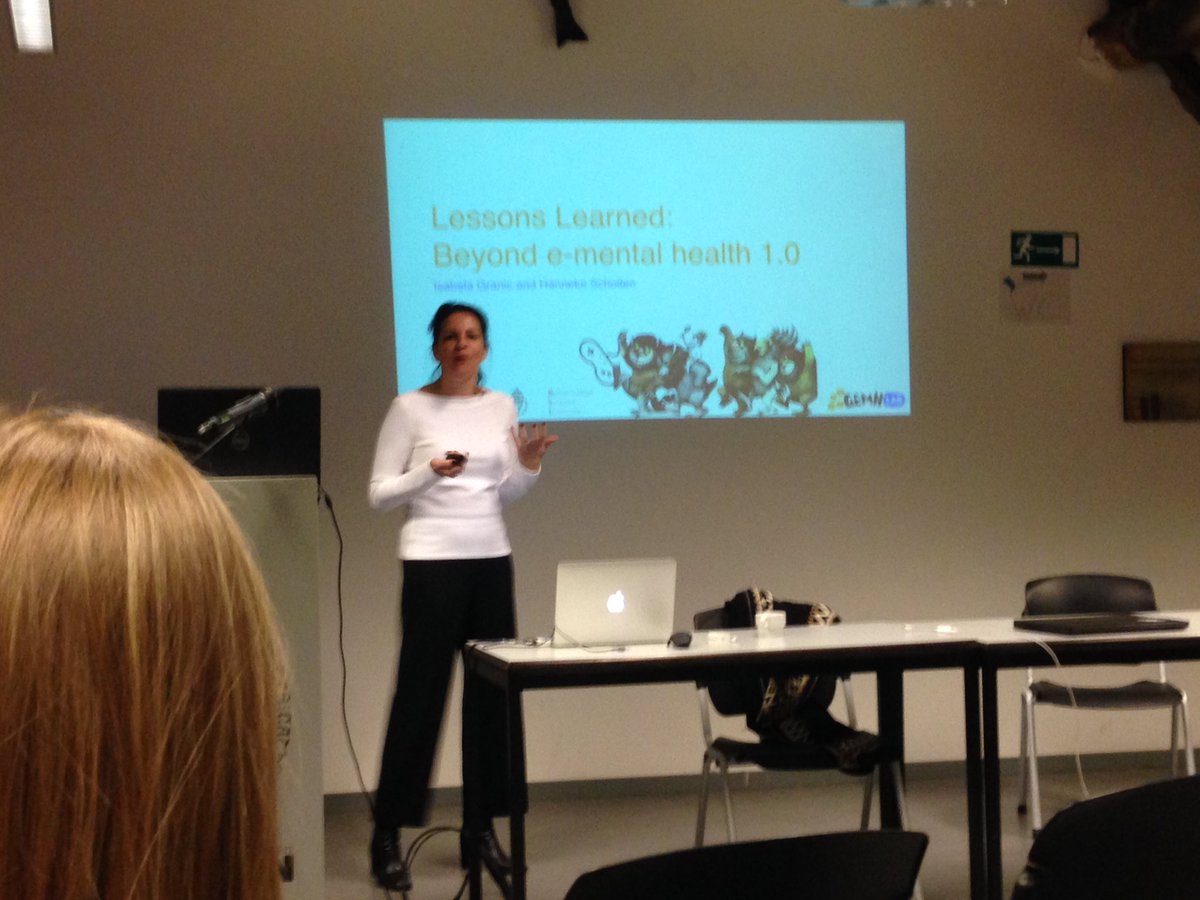 Nathan_VdBergh's tweet photo. Brilliant talk by @PlayNiceInst on developing #videogames for #mentalhealth that are actually fun, while incorporating some of the crucial treatment mechanisms put forward by theories and data on #psychopathology. #RCT results are also promising! #G4MH #mindLight #CBT #anxiety https://t.co/ppSPsD0Q7l