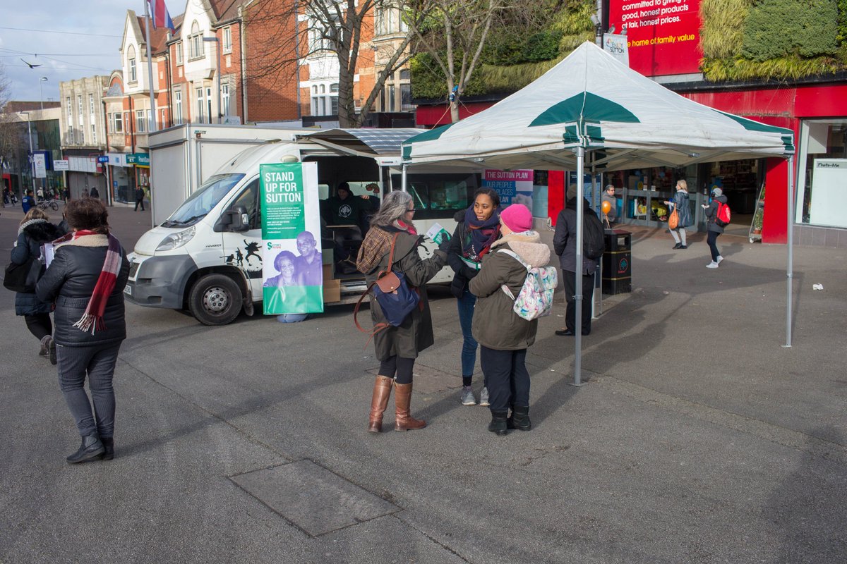 SuttonCouncil's tweet photo. If you are braving the winter cold in Sutton High St this afternoon then visit our roadshow outside Wilko and find out how you can secure Sutton’s Future. The roadshow runs today until 5pm with further roadshows over the next 3 weeks. https://t.co/X2m5ko66sw #suttonsfuture https://t.co/44LUKLYFqZ