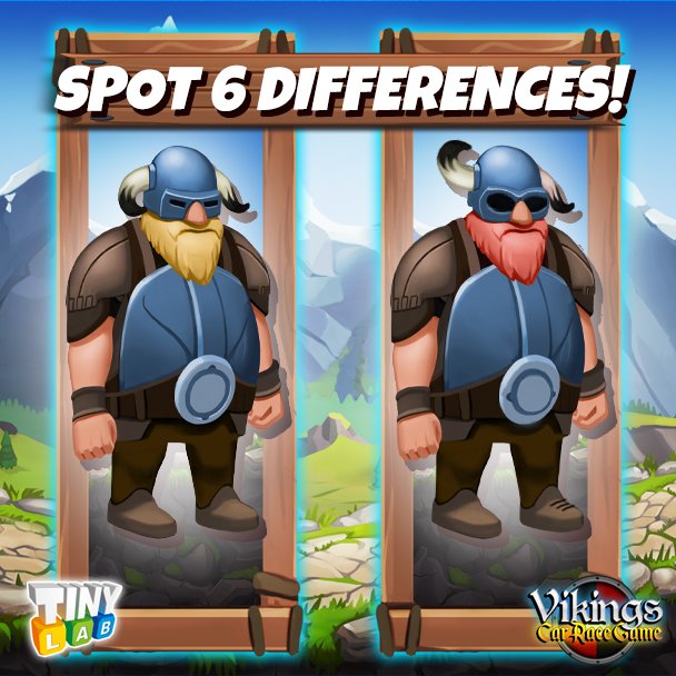 TinyLabProd's tweet image. Spot 6 differences! &quot;Viking Legends: Funny Car Race Game&quot; ⛰️ 🚗 💣 Available on Google Play: bit.ly/2F46E4W and Amazon: amzn.to/2FwXM5r