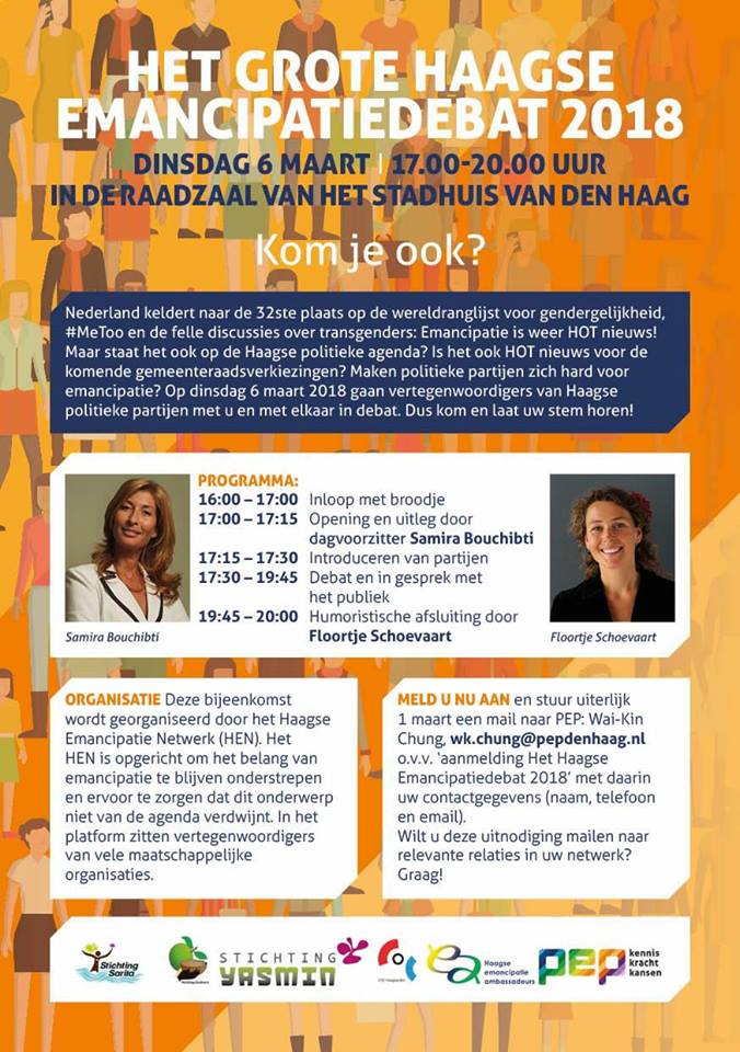Groot #Emancipatie debat met  <a href="/PvdADenHaag/">PvdA Den Haag</a> <a href="/D66DenHaag/">D66 Den Haag</a> <a href="/PvdDDenHaag/">@pvdddenhaag.bsky.social</a>  <a href="/HSPDenHaag/">Haagse Stadspartij</a> <a href="/GroenLinksDH/">GroenLinks Den Haag</a> <a href="/cdavandaag/">CDA</a> <a href="/samen070/">Samen070</a> <a href="/bsadenhaag/">Bond voor Studenten Actie</a> @HaagseToekomst <a href="/NIDADenHaag/">NIDA Den Haag</a> <a href="/groepdemos/">groepdemos</a> @PVVDenHaag . Luisteren/meepraten op 6 maart a.s. Mail wk.chung@pepdenhaag.nl