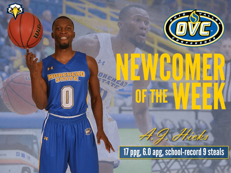 MSUEagles's tweet photo. Congrats to @MSUEaglesMBB junior A. J. Hicks. He has been named OVC Co-Newcomer of the Week. #OneTownOneTeam

Read more: https://t.co/UyYVtPHzPI https://t.co/f4WwkFXLbg