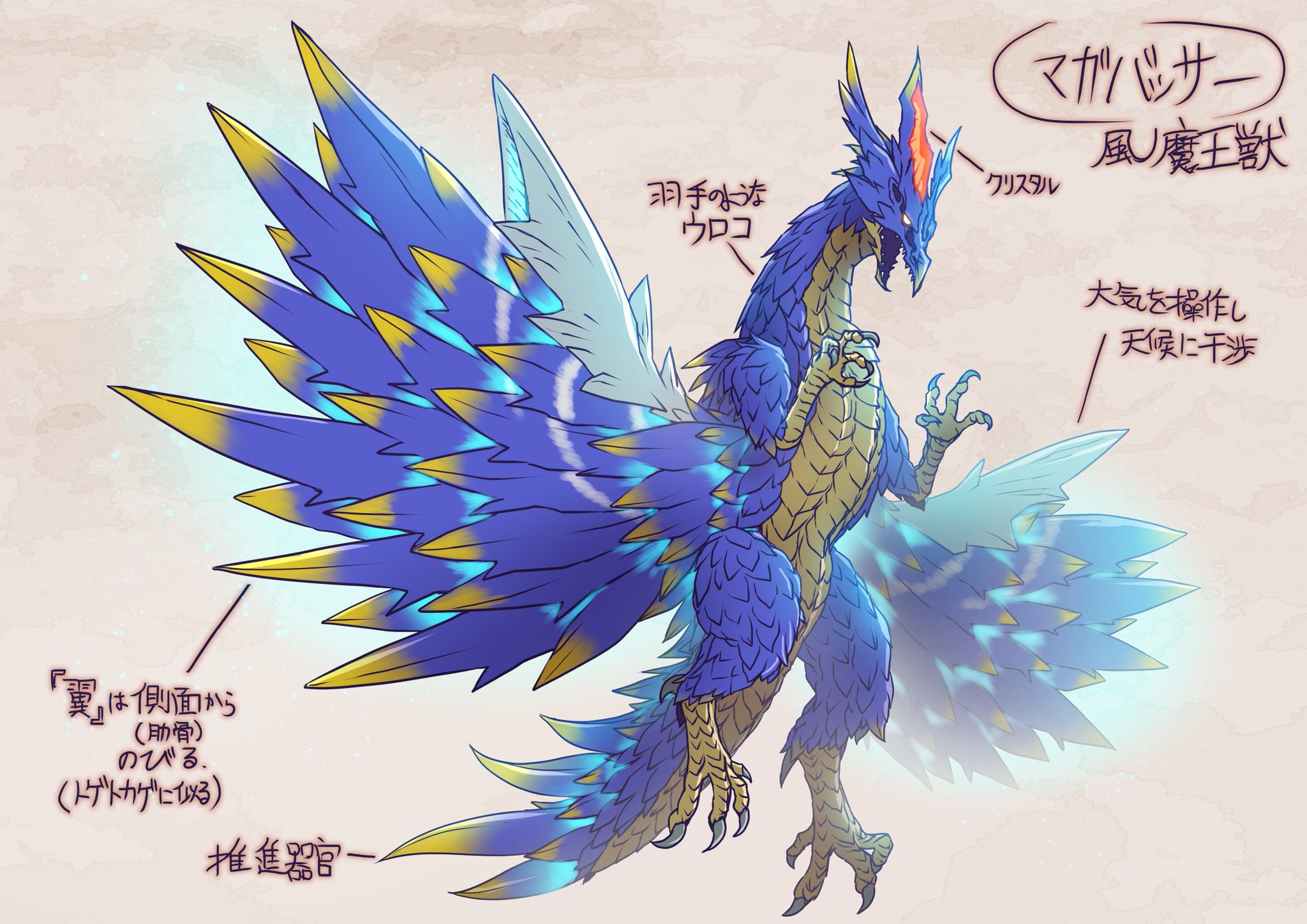 黒田アサキ Ar Twitter マガバッサー バッサー 風ノ魔王獣とその原種 鳥類ではなくトビトカゲのような構造 翼は脇から伸びていて羽ばたかない で細身のドラゴンのイメージも入れています ウルトラマンオーブ Reウルトラ