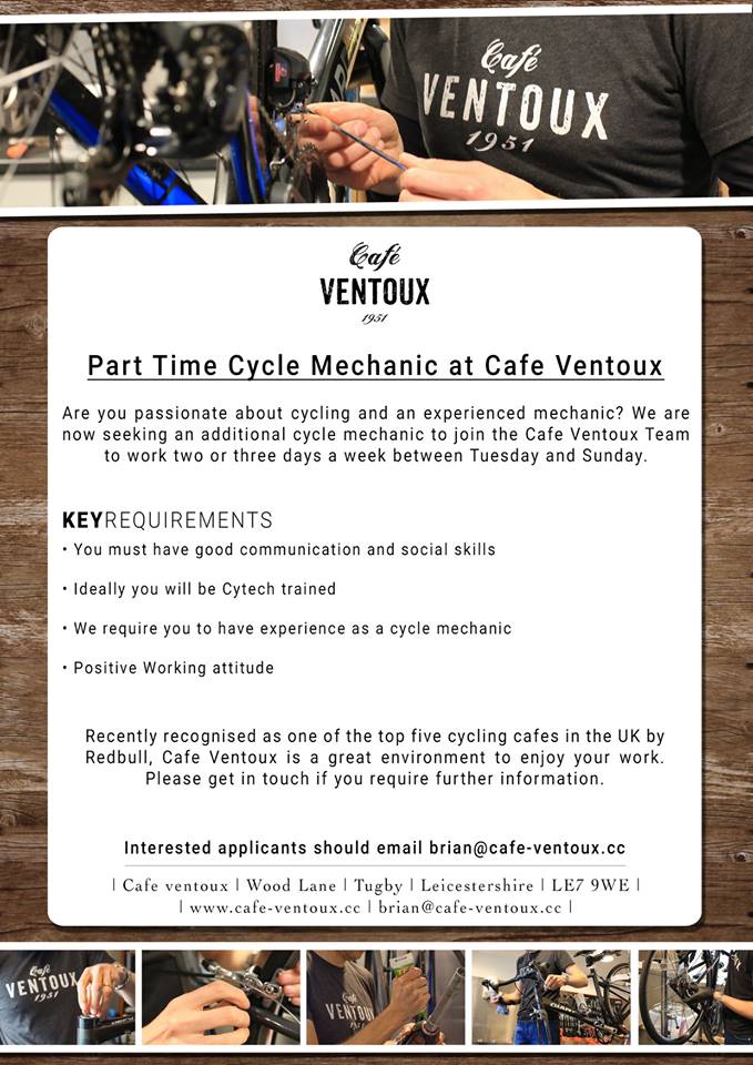 Cafe_Ventoux's tweet photo. PART TIME CYCLE MECHANIC AT CAFE VENTOUX! Are you passionate about cycling and an experienced mechanic? We are now seeking an additional cycle mechanic to join the Cafe Ventoux Team!

#cycleworkshop #cyclejob  #cyclemechanic #cyclecafe #bikejob #cycleindustry #bikebiz #workshop https://t.co/p0iWxzH09H