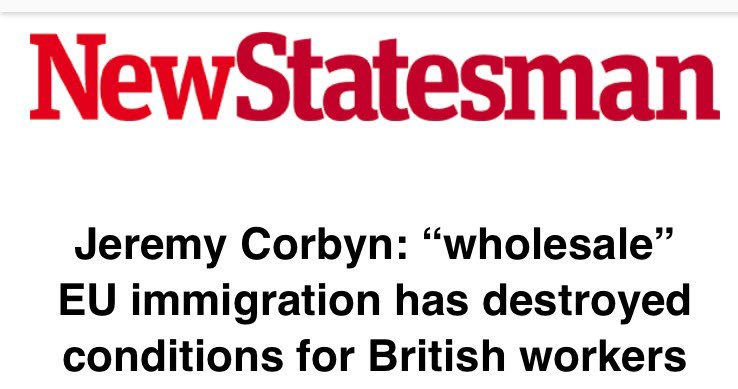 Jeremy Corbyn: 'We shouldn't scapegoat migrants when leaving the EU.'

Also Jeremy Corbyn 'Wholesale immigration DESTROYED working conditions for Brits.'

Eh? #CorbynSpeech