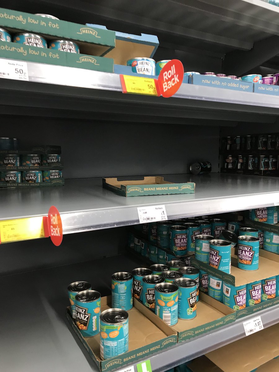 Fat_Langers's tweet photo. What do the British do best when threatened with 2cm of snow?? Yes, that’s right. They panic buy tinned food! #snow #Snowmageddon #BeastFromTheEast #uksnow #snowday #brighton #hove #Snowfall #UKWeather #freezing #ASDA https://t.co/dG9t1d2agR