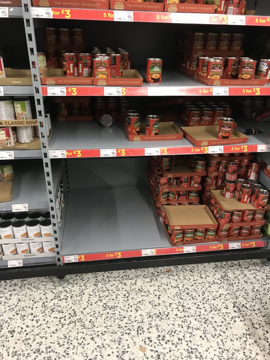 Fat_Langers's tweet photo. What do the British do best when threatened with 2cm of snow?? Yes, that’s right. They panic buy tinned food! #snow #Snowmageddon #BeastFromTheEast #uksnow #snowday #brighton #hove #Snowfall #UKWeather #freezing #ASDA https://t.co/dG9t1d2agR
