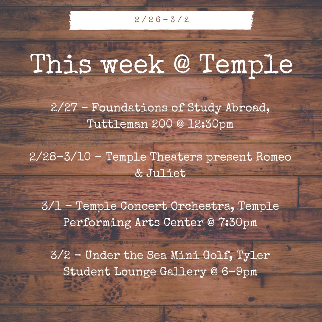 TU1940's tweet photo. Check out what's happening this week @ Temple! #templeuniversity https://t.co/QSMI2LJB3x