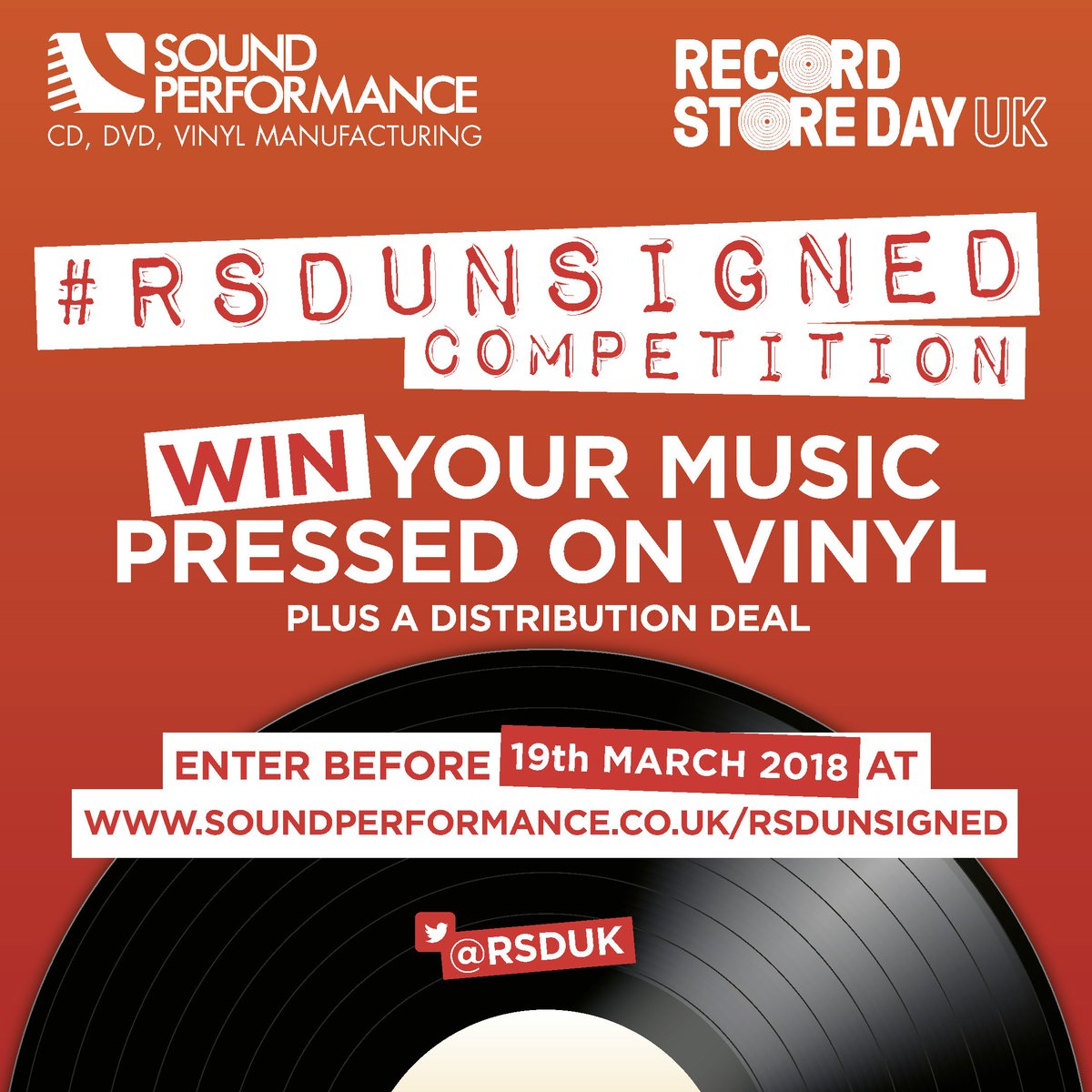 Only 3 weeks to go on the #RSDUnsigned comp! They're giving an unsigned artist the chance to get 500 copies of their music pressed to vinyl & distributed in indie record stores