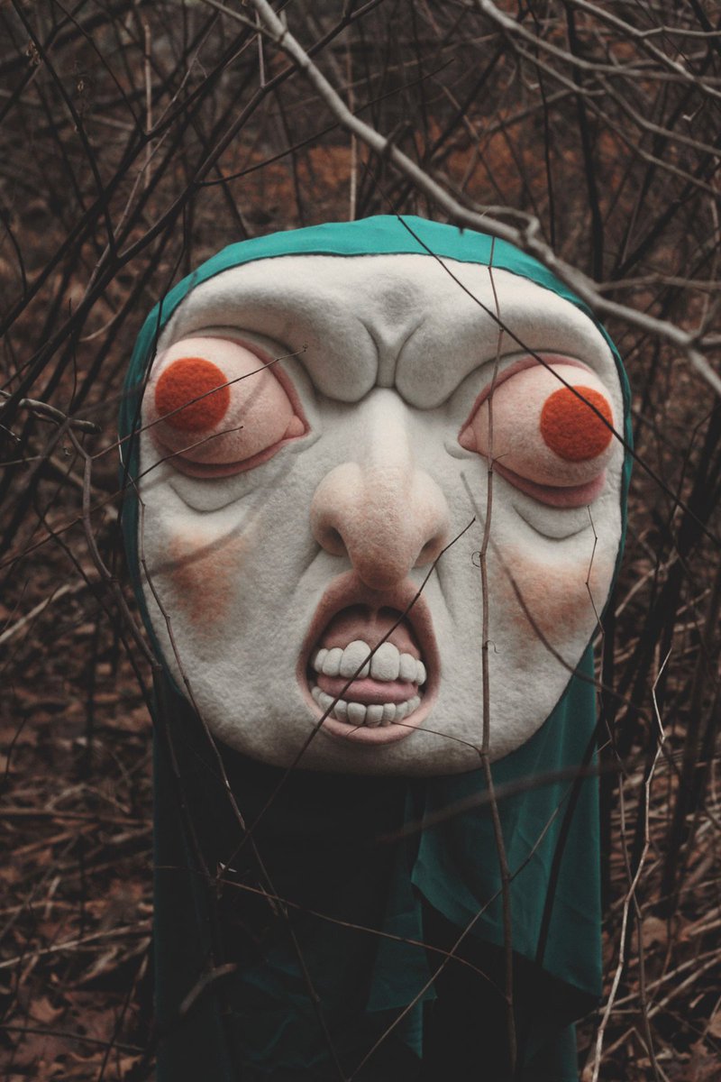 thisiscolossal's tweet photo. Gargantuan Felt Masks of Beautifully Disturbing Characters by Paolo Del Toro https://t.co/gHqnQcloBA https://t.co/gmpHQfpY2B