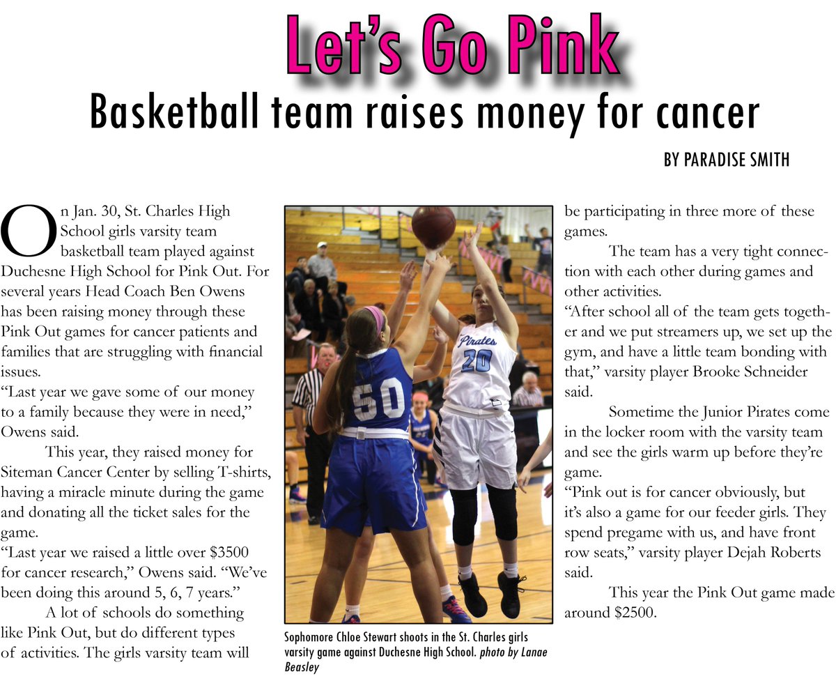 SCHSpublication's tweet photo. The girls basketball team is getting ready for Districts, but they've already raised money for the fight against breast cancer. https://t.co/Ll0827OPDv
