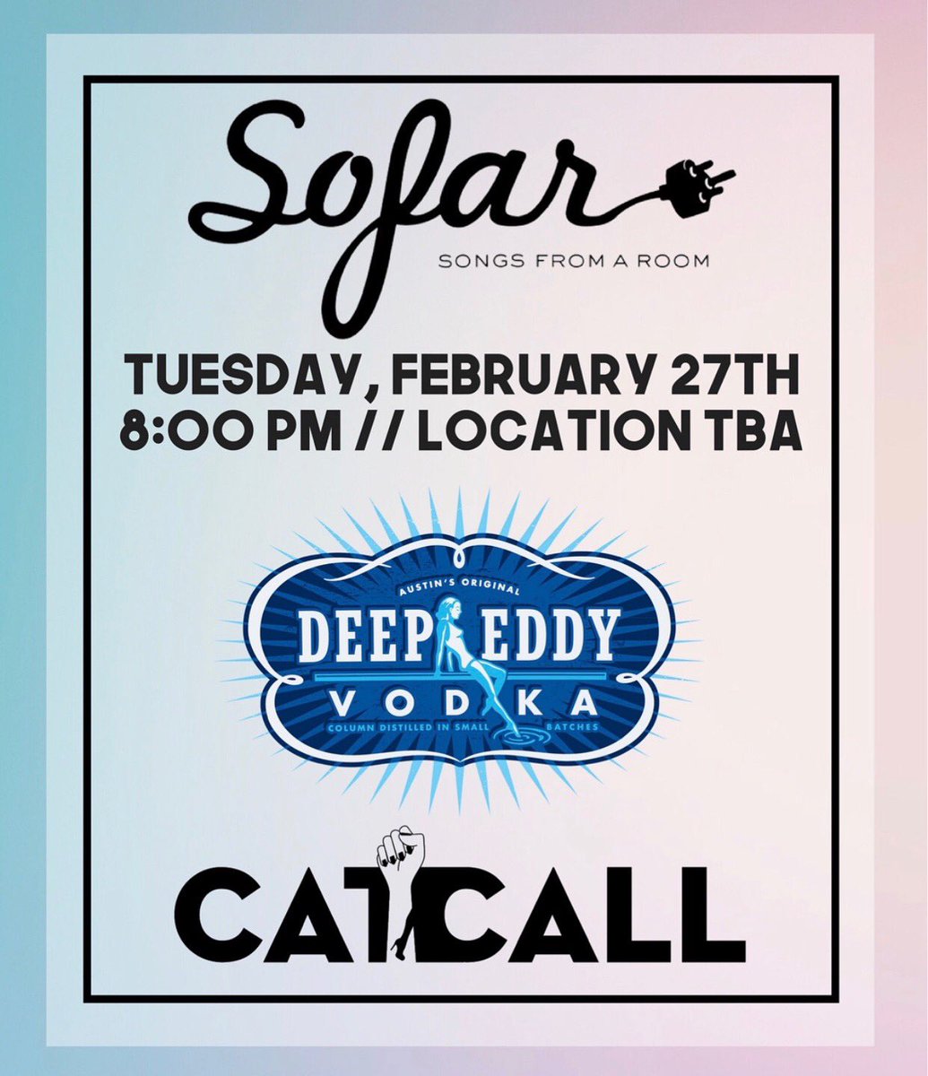 wearecatcall's tweet photo. We are all so pumped for tomorrow’s @sofarsounds! Can’t wait to sip on some @DeepEddyVodka, tinker with our @Sharetapes and boogie to some powerhouses all in the name of #feminism and fun. https://t.co/oeHZRM7kdS
