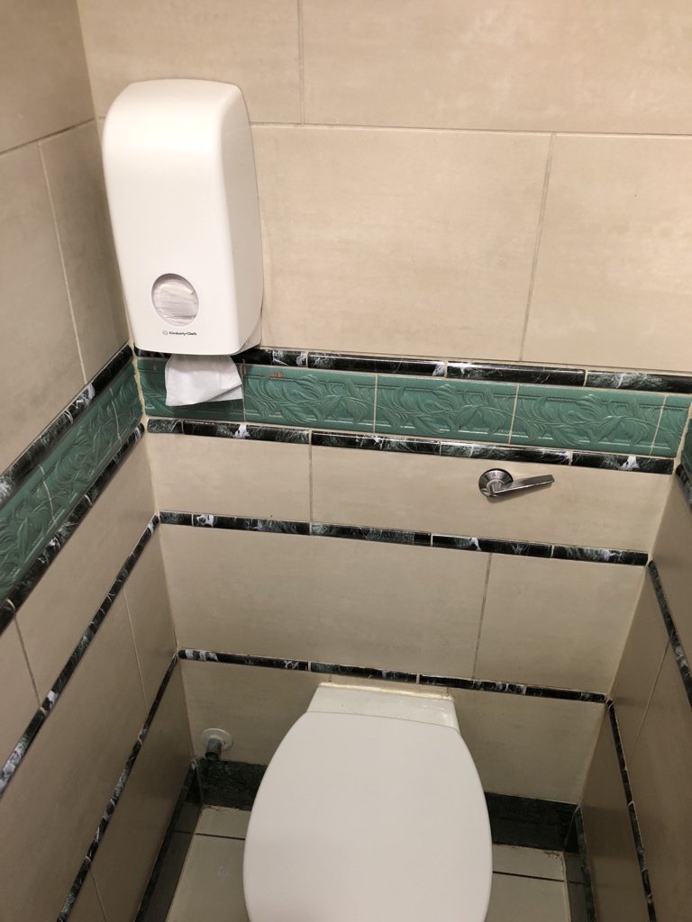 The bathrooms have escaped the gratuitous theming for the most part, a brief respite from gold and sculptures — instead you get BTP-esque security posters  #NinjiAtTheTC