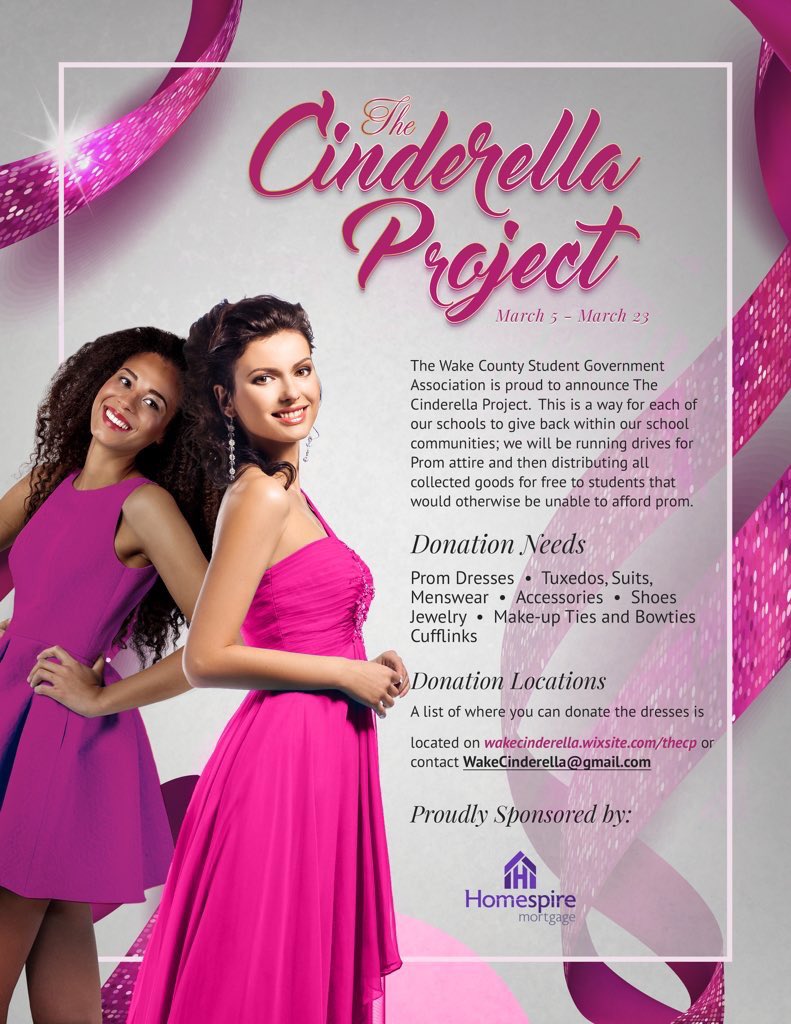 WakeCountySGA's tweet photo. We are excited to announce that WCSGA's official county wide community service project is The Cinderella Project! Ask the student representatives at your school to see how you can help out! #CinderellaProject 💍👠👡👗 https://t.co/SgcMVXetXe