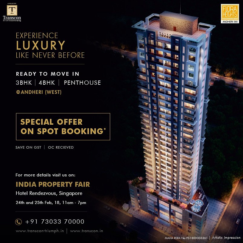 Transcon_D's tweet photo. Experience the after effect of success with #Transcon.
Come visit us at the India Property Fair at Hotel Rendezvous, Singapore on 25th February at 11 am for special offers.
Register your interest by visiting our event page: https://t.co/zJrGnZUOtn https://t.co/f7fp9NTPv6