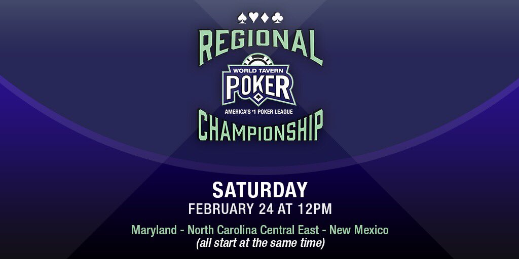 Maryland, North Carolina Central East and New Mexico! 📣 Regional Championships start @ 12pm today! 🏆 For more: worldtavernpoker.info