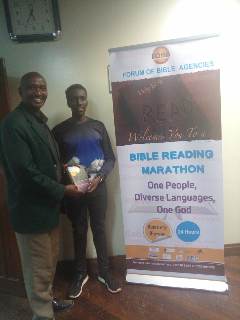 fobak9's tweet photo. A gift from a father to his son for reading the Bible. Train up a child in the way he should go; even when he is old he will not depart from it. Thank you Pastor Kihiu #biblereadingmarathon. https://t.co/2XGOvl8dPU