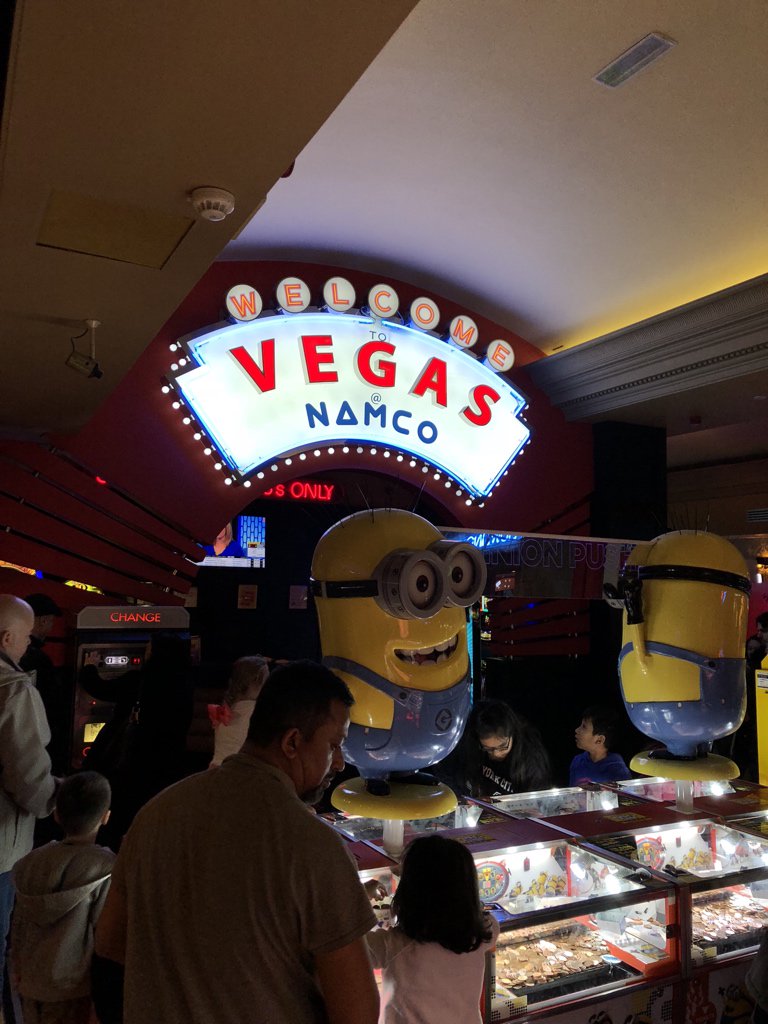 There’s a smattering of arcade machines (including Mario Kart Arcade GP DX), crane games, bowling, dodgems, ticket games, pretty standard fare. There’s VR and some gambling. I’m not getting any closer to those Minions. Sex sells, also, as this Moto GP machine shows  #NinjiAtTheTC