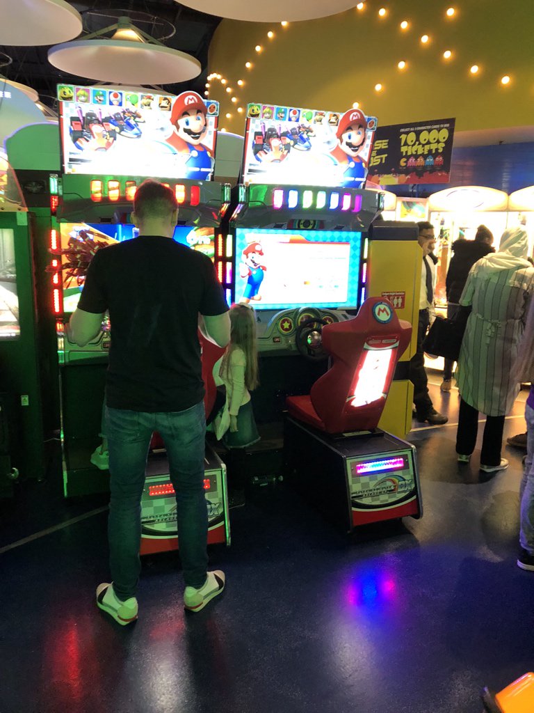 There’s a smattering of arcade machines (including Mario Kart Arcade GP DX), crane games, bowling, dodgems, ticket games, pretty standard fare. There’s VR and some gambling. I’m not getting any closer to those Minions. Sex sells, also, as this Moto GP machine shows  #NinjiAtTheTC