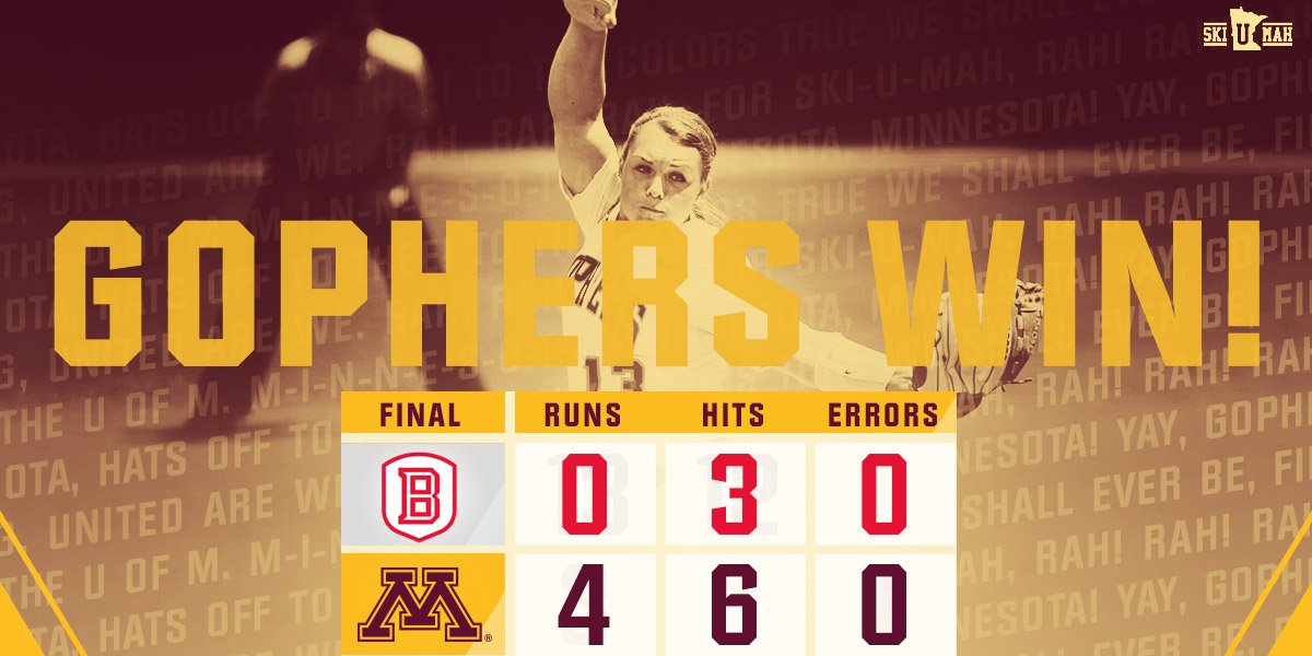 GopherSoftball's tweet photo. .@amber_fiser picks up the win while recording 9 strikeouts. .@hannahbailey70 picks up her first collegiate save. Game 2 coming up at 11:30 a.m. CT. https://t.co/lE79cIj5ft