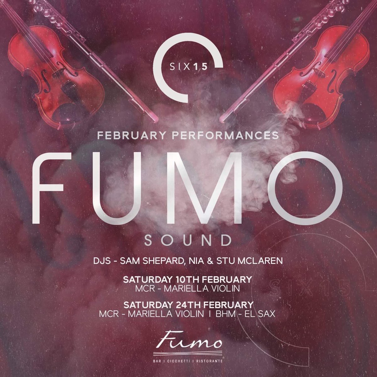 SanCarlo_Fumo's tweet photo. Weβre ready for a bit of live music tonight, are you?
#FumoSound #Manchester #Birmingham #violin #sax #livemusic #DJ #cocktails #cicchetti #italian https://t.co/zNx2LRkrsv