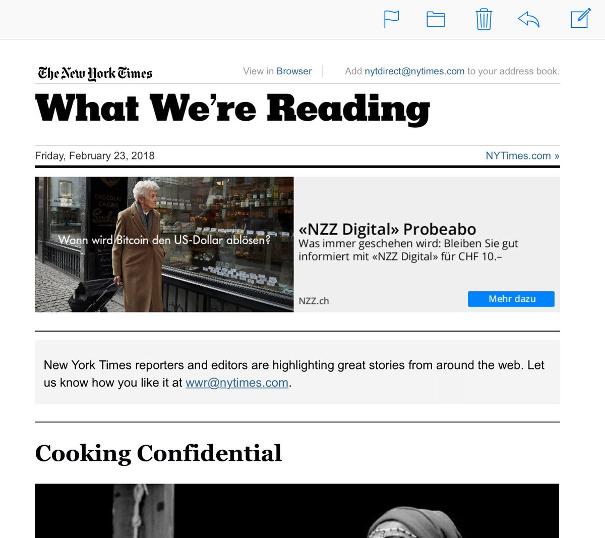 Was «New York Times»-Journalisten lesen: das «NZZ Digital»-Probeabo. 😂