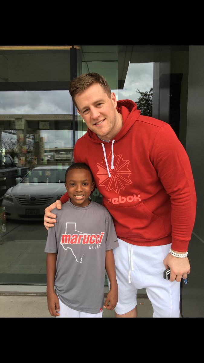 QuentMccollum's tweet photo. Thank you Mr. JJ Watt for taking a moment this morning to take a picture with my baby boy. Marucci baseball and his favorite football player all in the same day. https://t.co/m7Bt29L2TT