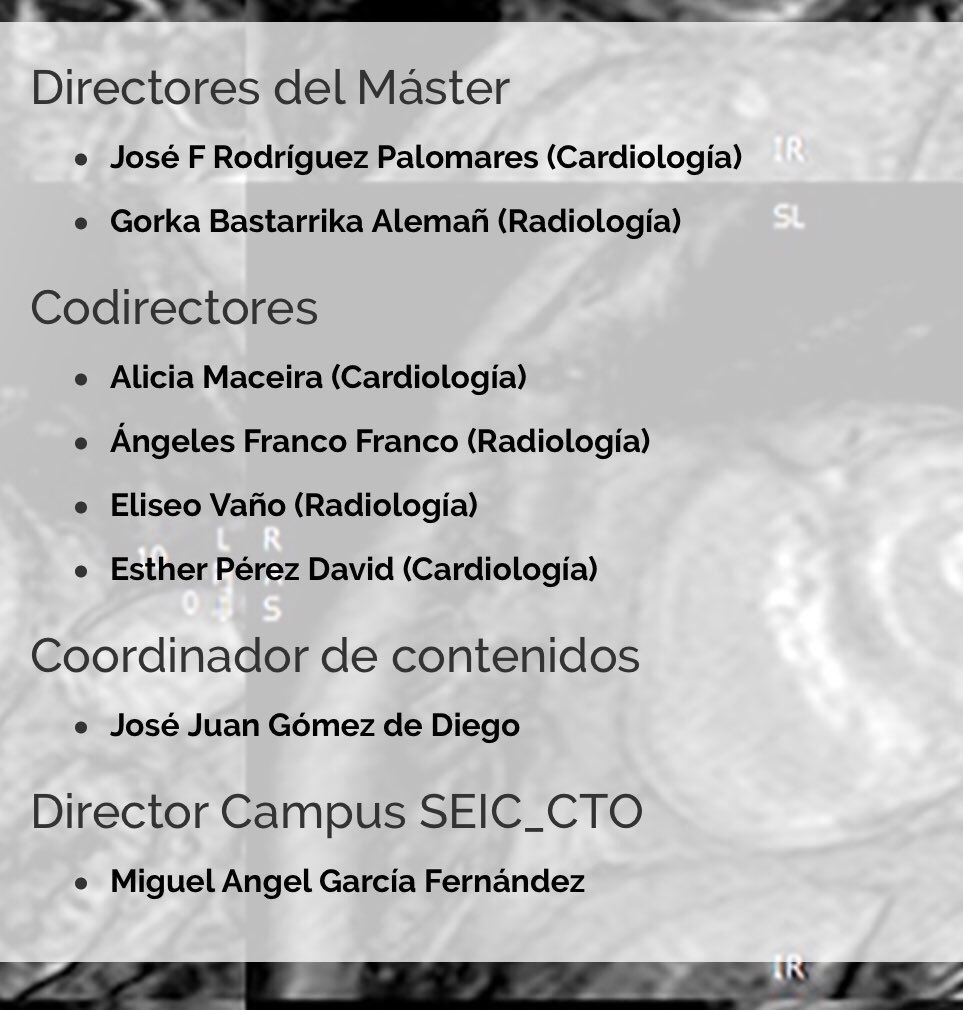 ImagenCardiaca's tweet photo. ¿Te gustaria un Master on line en Cardioresonancia hecho por RADIOLOGOS Y CARDIOLOGOS para  CARDIOLOGO S Y RADIOLOGOS con la excelencia y aval de seridad de nuestra sociedad de imagen cardiaca? y con estos profesores !!!! https://t.co/Uqy7UWxfNb