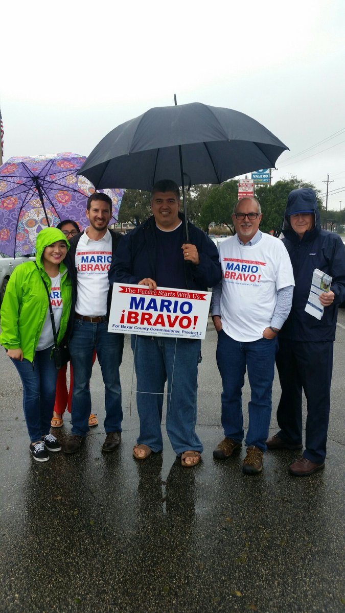 VoteMarioBravo's tweet photo. I just cast my ballot with friends and supporters. Don't let the rain stop you! https://t.co/xyUzb0iD2E