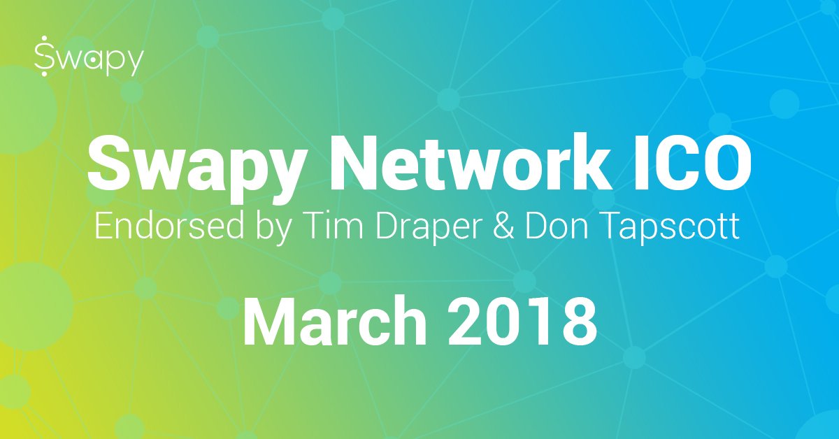 SwapyNetwork's tweet photo. Joining forces with @TimDraper @dtapscott @singularityu and others for Universal Access to Credit, @SwapyNetwork #ICO will start soon! Read the project summary https://t.co/jQlMYu7iJ5 and join Telegram: https://t.co/FMW8ifGEZy #cryptocurrency #blockchain $BTC $ETH #crypto #ETH https://t.co/Ij7ObIw20e