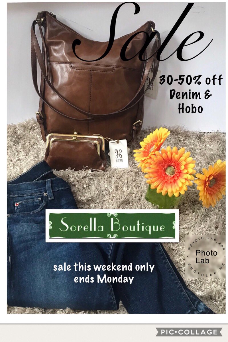 SorellaGranger's tweet photo. Come see us this weekend!  Great Sales including 30-50% off Hobo &amp; Denim! https://t.co/yaOcSOYmSN