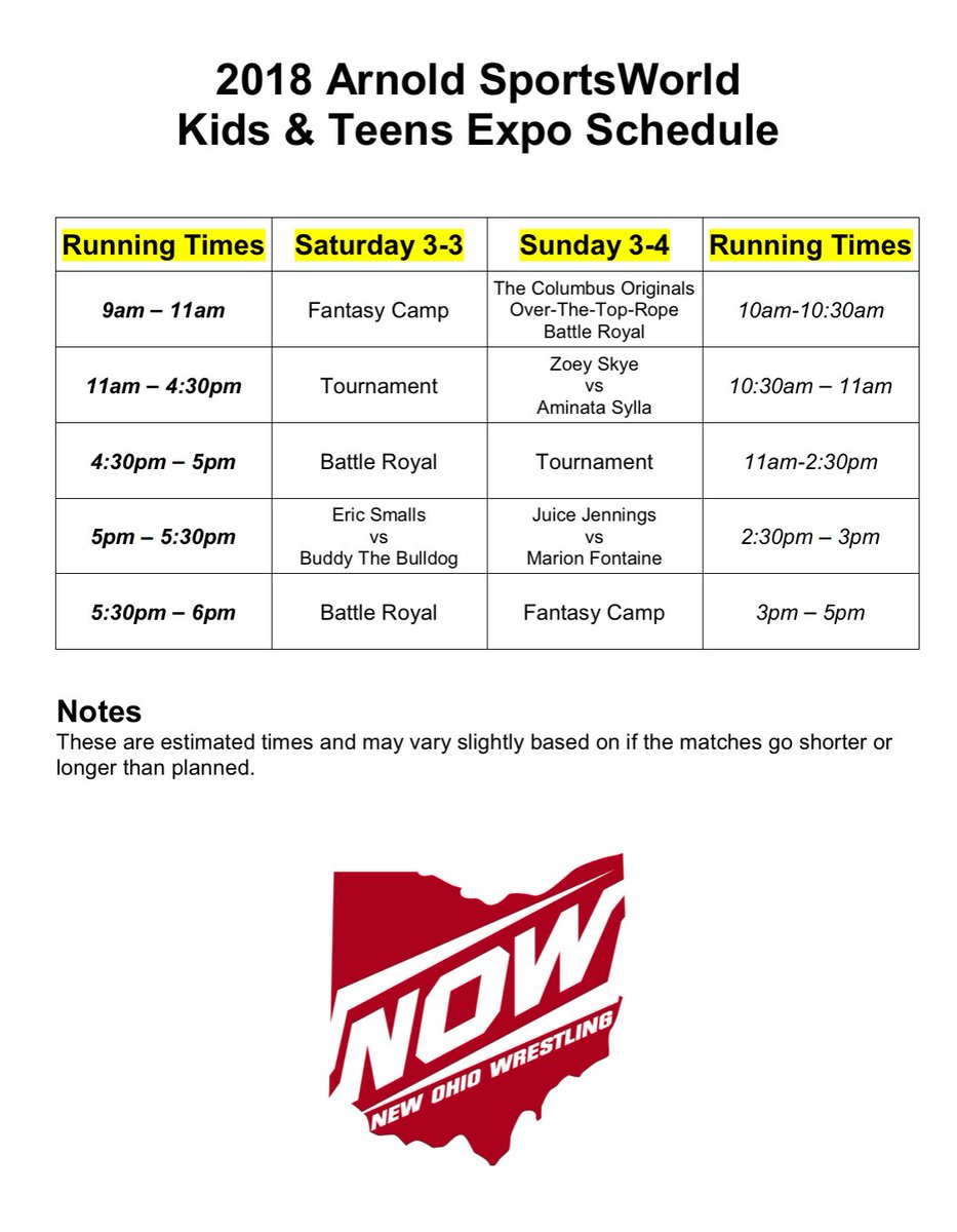 The schedule for Anarchy at the Arnold at the 2018 Arnold SportsWorld Kids &amp; Teens Expo on March 3rd &amp; 4th inside the Bricker Building at the Ohio Expo Center &amp; State Fair... Come on out and join in on the fun! #2018ArnoldSportsFestival #ArnoldSportsFestival #ArnoldSportsWorld
