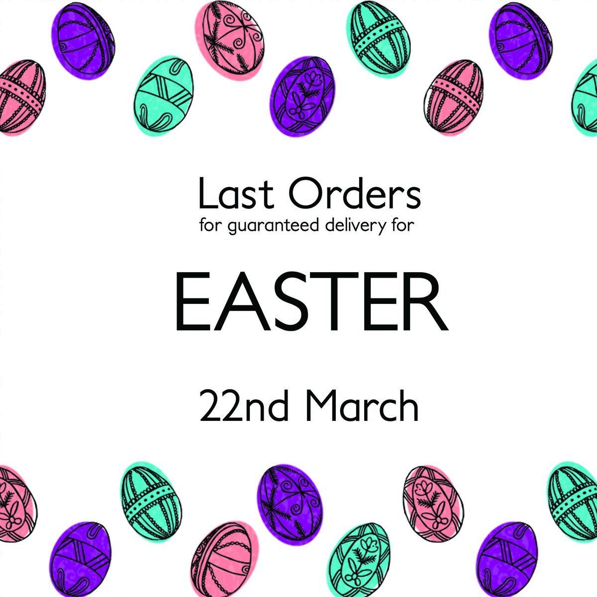 ElysianChoc's tweet image. Be sure to get those #Easter #orders in early! Less than a month before we close our books.
Last date for guaranteed delivery before Easter is...