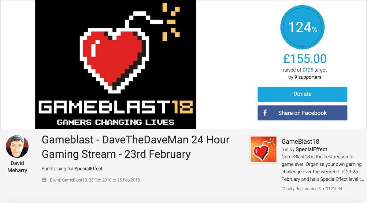 davethedaveman's tweet photo. It's been a few hours since the 24 hour stream i did for @GameBlast18 and I am proud to say, we managed to raise £155 so far!!! (with potentially more donations coming in!!) Thank you ever so much for the donations guys!! @SpecialEffect @GAMEDundee https://t.co/MlPTrCiBzg