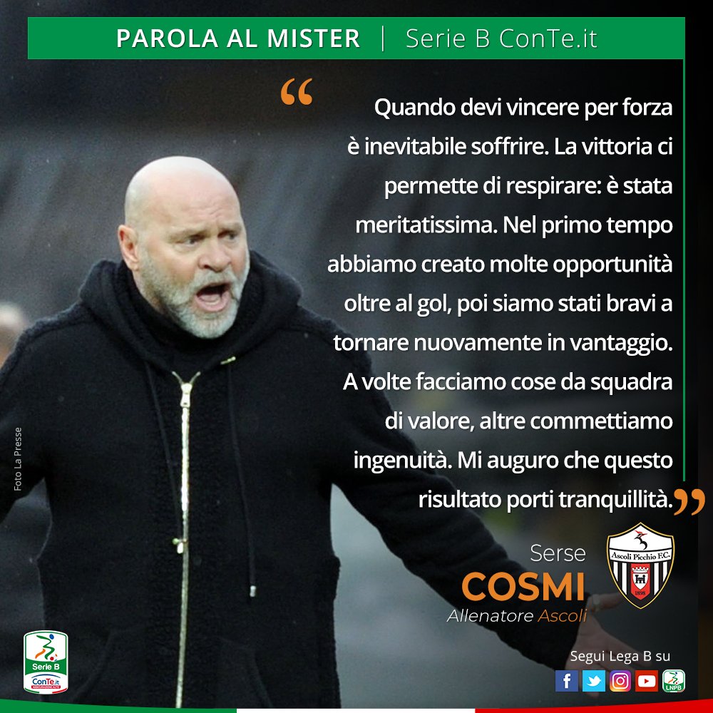 Lega_B's tweet photo. 🎙Vittoria fondamentale dell' @AscoliPicchio  in chiave salvezza. Questo il commento di Serse #Cosmi al termine della gara. #ASCCES #SerieB https://t.co/UV8iKBUtPA #FattoreB https://t.co/zOAFkBOOXC