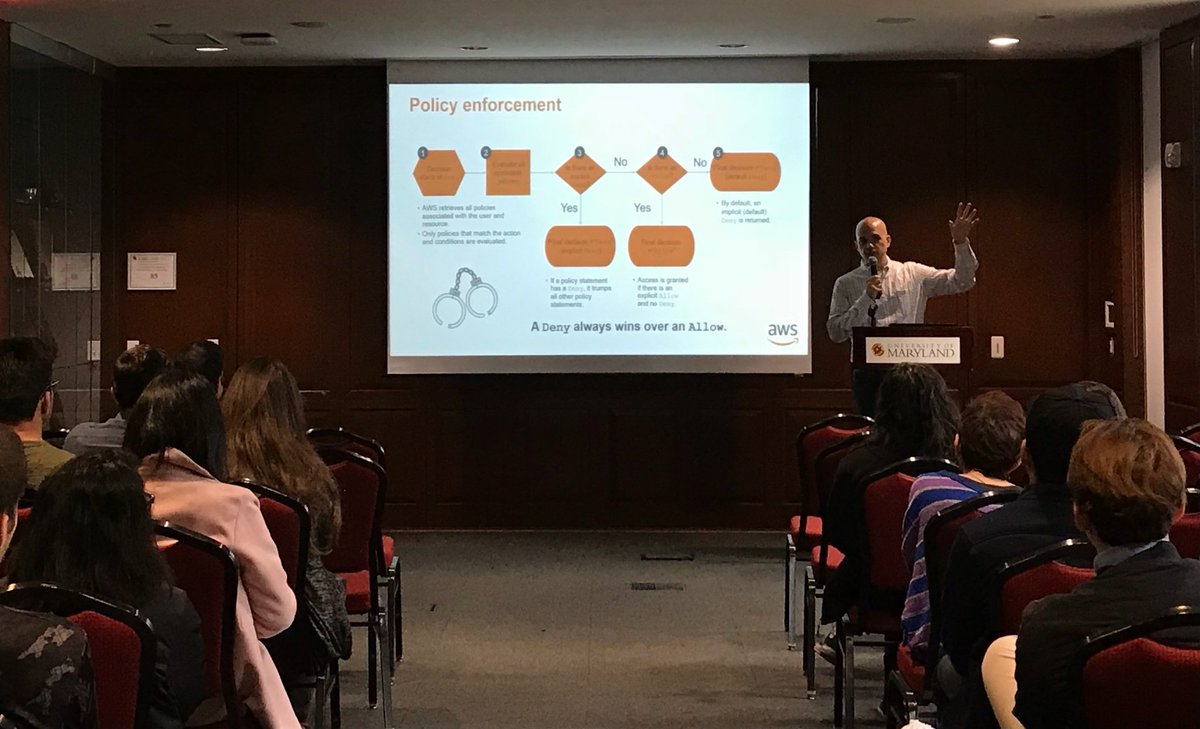 INFOCollegeUMD's tweet image. Stephen Alexander from Amazon Web Services @awscloud delivering tech talk on Build Fast. Build Secure. @DataChallengeUM #umd.