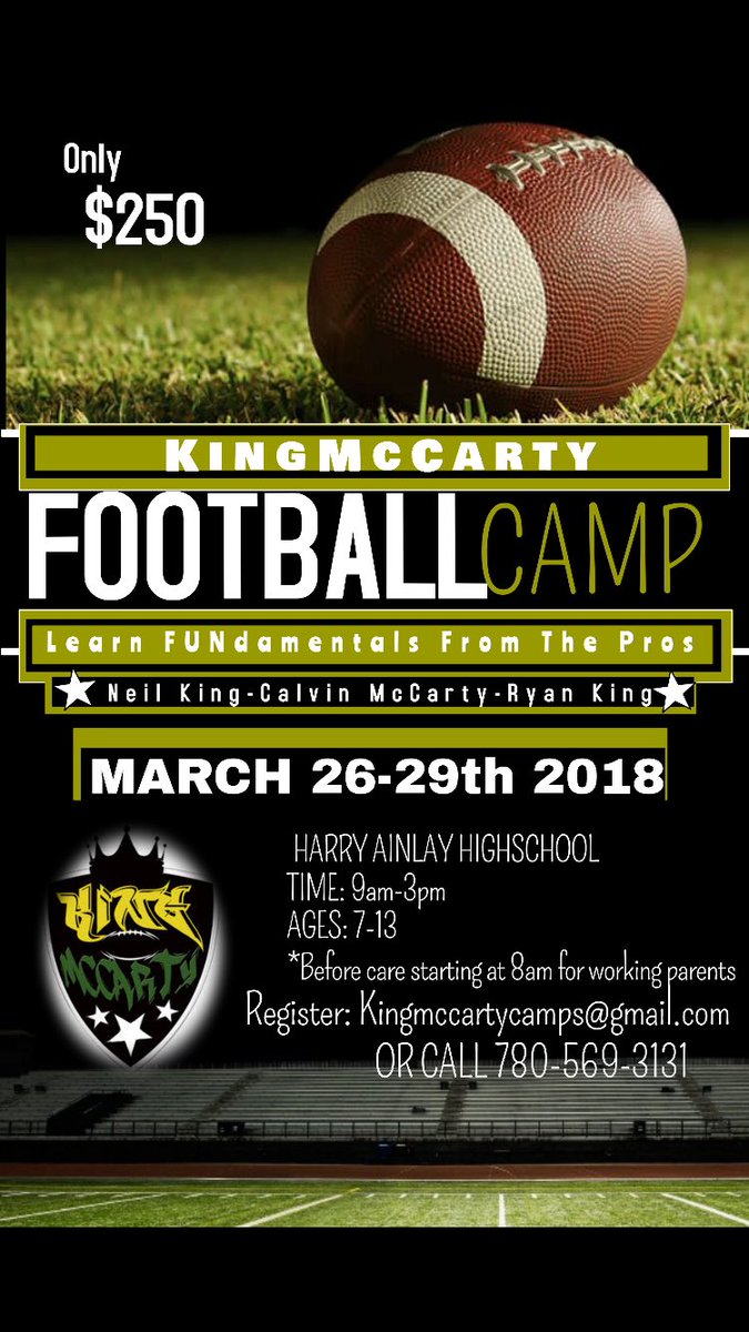 💥Spring Break Camp💥 March 26-29th in #YEG - All boys/girls in the age group of 7-13. We have a new epic structure to give your kids the best football experience they can have.  Spend 4 FULL days with your #CFL coaches leaning skills for on and off the field - Contact info below