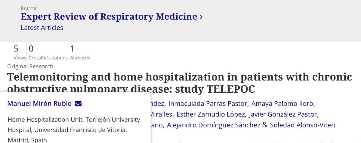 Study from Hospital de Torrejon <a href="/sanitas/">Sanitas</a> shows how #Telemonitoring of patients with COPD reduce hospital admissions by 60% &amp; healthcare costs. #ehealth tandfonline.com/doi/figure/10.… <a href="/taniahevia/">Doof</a> <a href="/JVelazquezMoro/">Jorge Velazquez Moro</a>